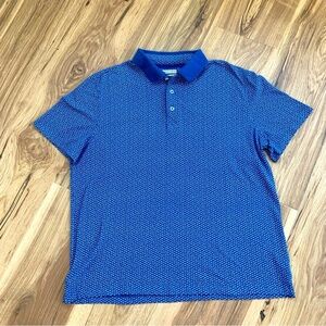 Jos A Bank 1905‎ Polo Shirt Mens L Blue White Comfort Stretch Fish Tailored Fit